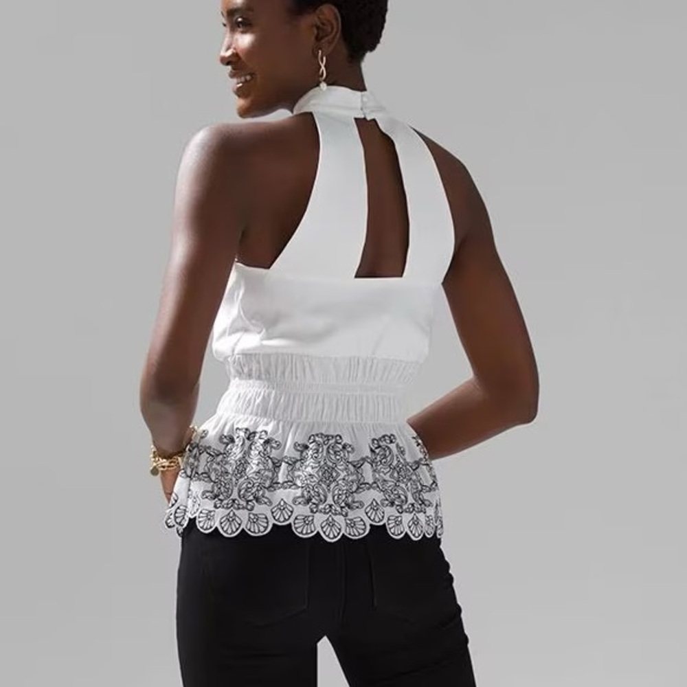 WHBM POPLIN CUT-OUT HALTER TOP - Picture 4 of 6